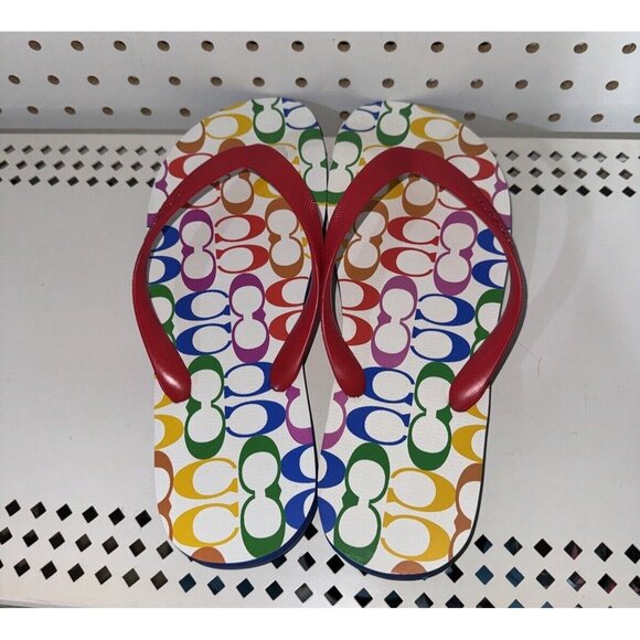 Coach Zak Womens Flip Flops Sandals Slides Size 9 B Multi Color Signature - Picture 2 of 7